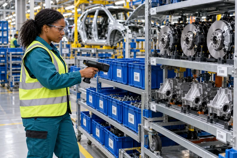 Technician tracking assets on an automotive assembly line