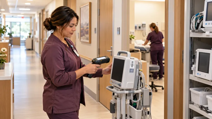 Staff locating a portable monitor in the clinic
