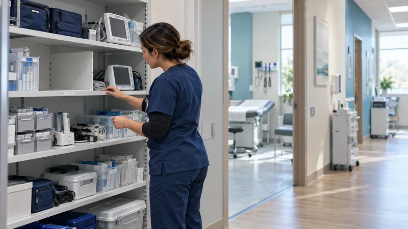 Empty clinic shelf where a patient monitor should be