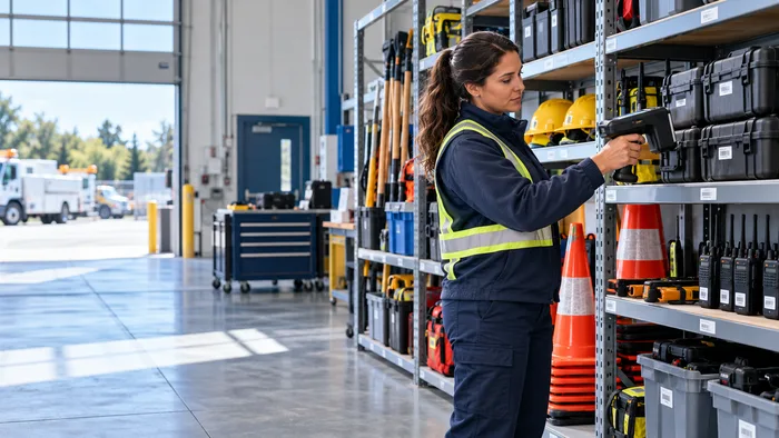 Municipal employee scanning public-works equipment