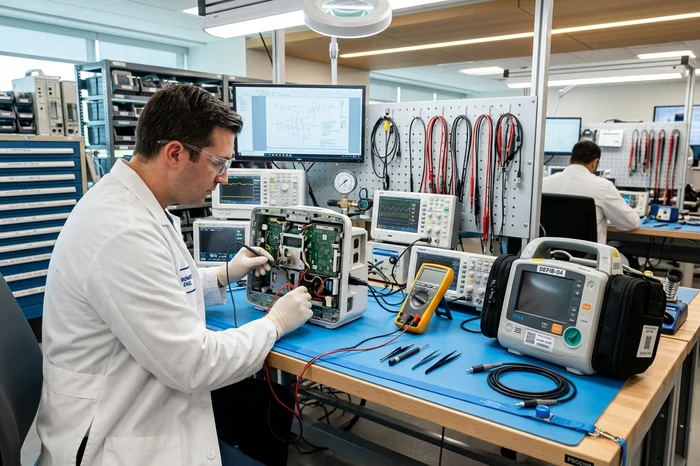 Hospital patient monitoring equipment with digital displays and cables
