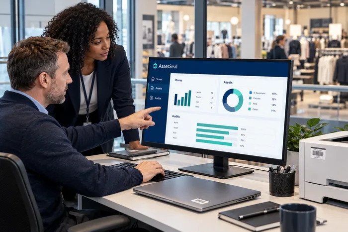 Managers reviewing the store asset dashboard