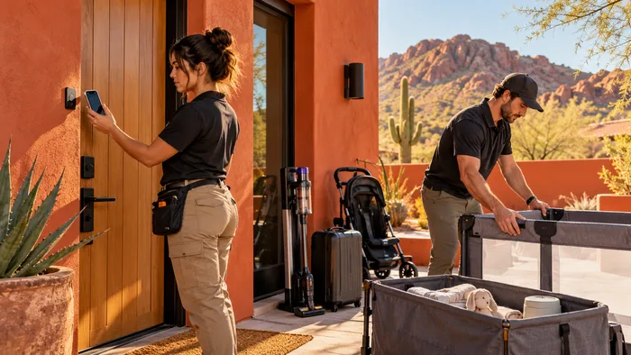 Final guest-ready check at a vacation home