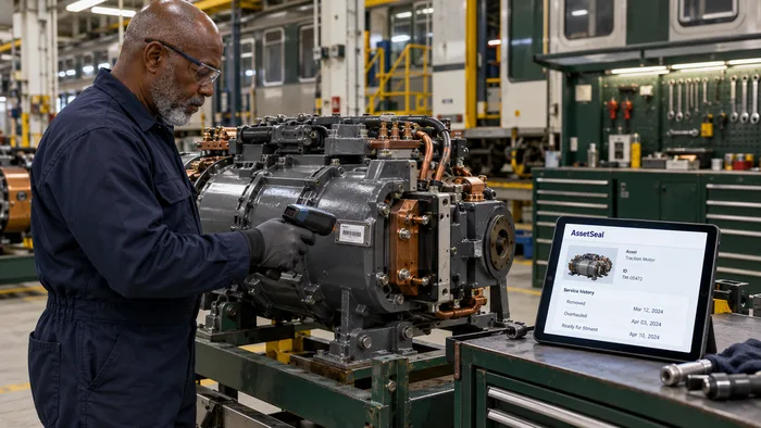 Technician scanning a refurbished traction component