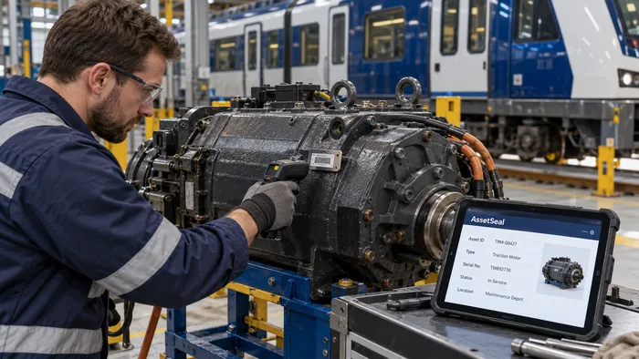 Technician scanning a tagged traction motor