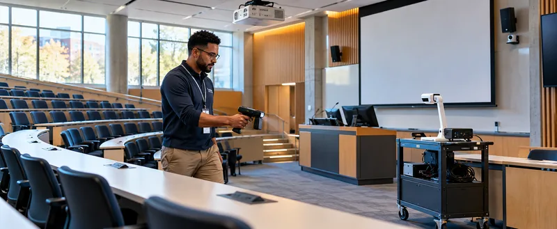 Campus specialist auditing classroom equipment